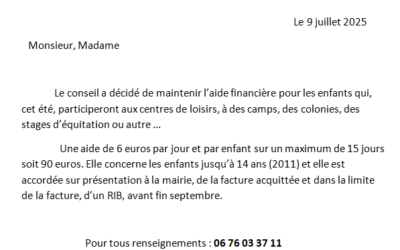 Aides aux vacances 2025