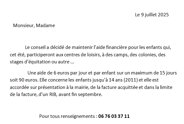 Aides aux vacances 2025